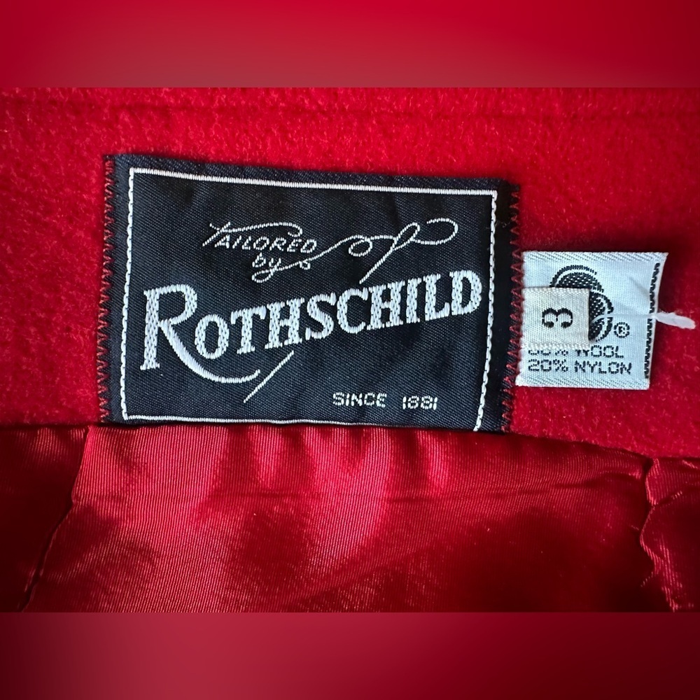 Vintage Rothschild Red Wool Coat & Hat Set Black Trim Retro Holiday - Picture 7 of 9